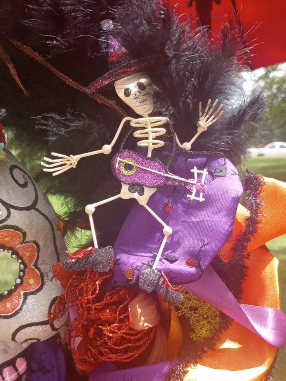 Colorful Skull Halloween Wreath with Skulls & Butterflies